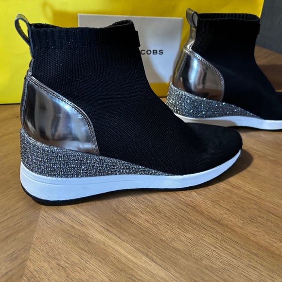 Michael Kors Skyler Embellished Metallic Stretch Knit Sock Sneaker Black Size 10 - Picture 8 of 12